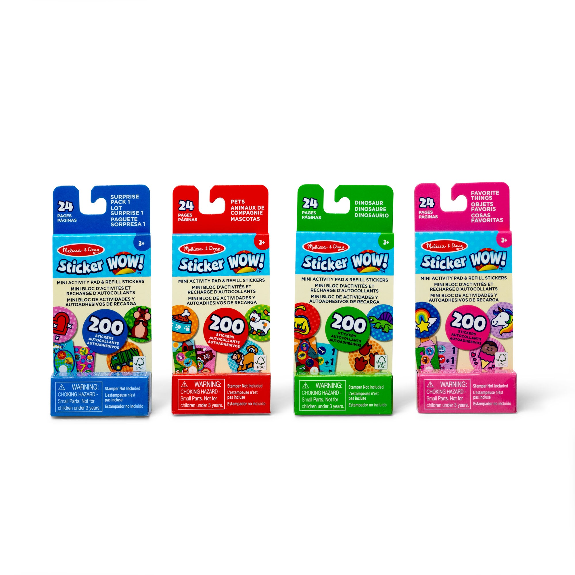 Sticker WOW!™ Mini Activity Pad and Refill Stickers 4-Pack (Dinosaur. Pets. Favorite Things. Surprise Pack 1) - Stamper Not Included