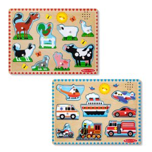 Wooden Sound Puzzle 2-Pack – Farm Animals. Vehicles