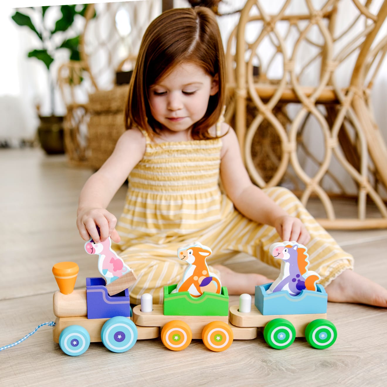 First Play Wooden Rocking Farm Animals Pull Train - Image 2