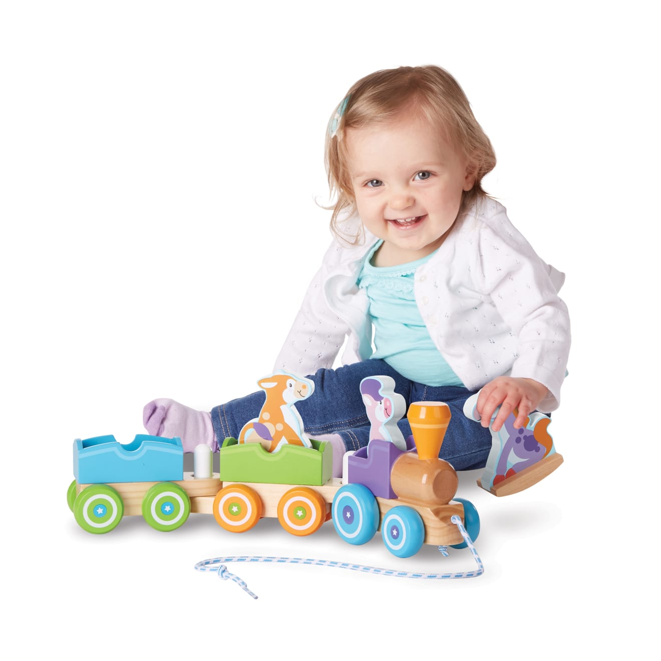 First Play Wooden Rocking Farm Animals Pull Train - Image 4