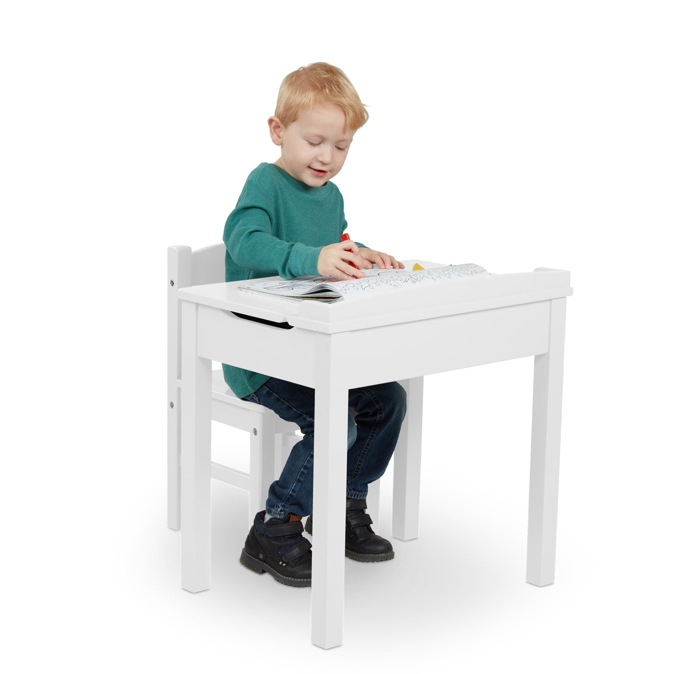 Child's Lift-Top Desk & Chair - White - Image 8