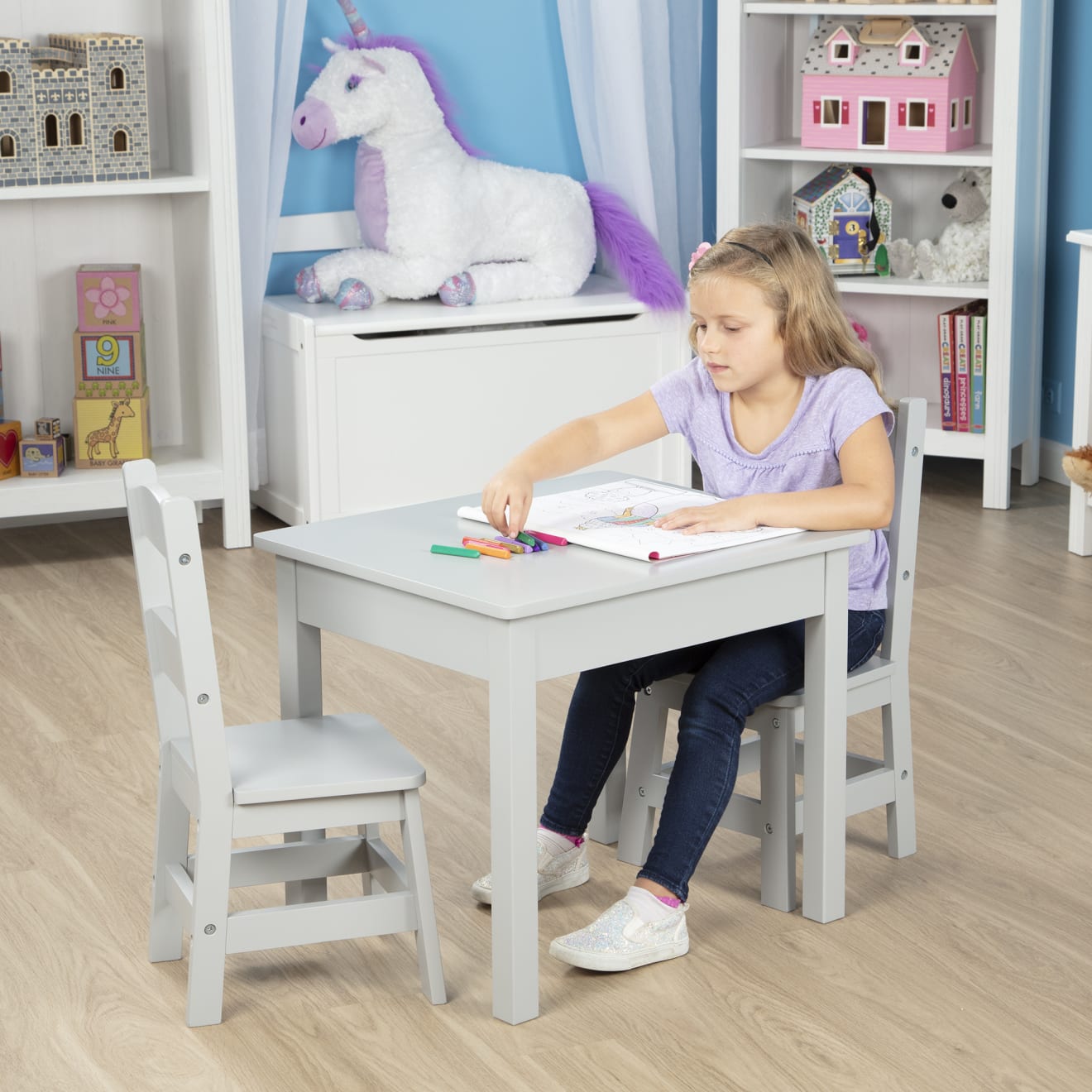Wooden Table & 2 Chairs - Gray - Image 6