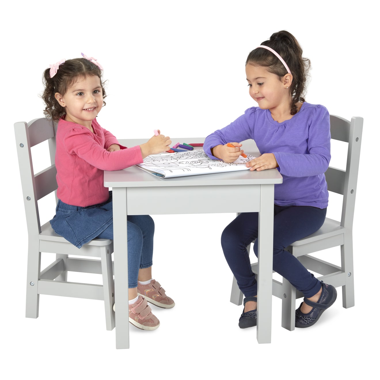 Wooden Table & 2 Chairs - Gray - Image 8