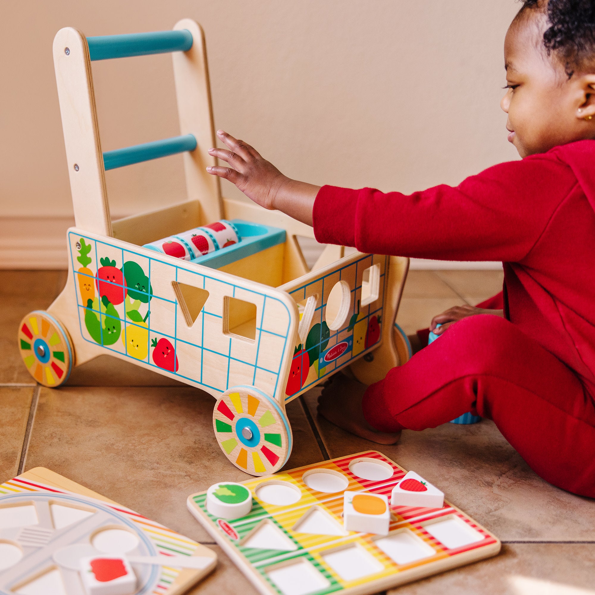 Wooden Shape Sorting Grocery Cart - Image 2
